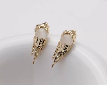 14K Gold Plated Brass Lava Ear Studs With 925 Sterling Silver Pin Jewelry Earrings Accessories GL2362