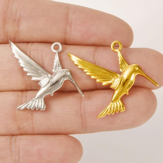 ステンレススチールペンダント、ハチドリチャーム、ネックレス