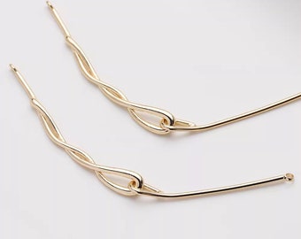 14K Gold Plated Brass Bend Bar Knot Bar Charm Connector Jewelry Necklace Pendant Earring Accessories GL2376