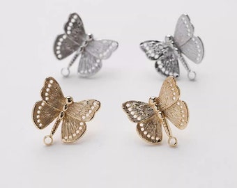 14K Gold Plated Brass Butterfly Ear Studs With 925 Sterling Silver Pin Jewelry Earrings Accessories GL2364