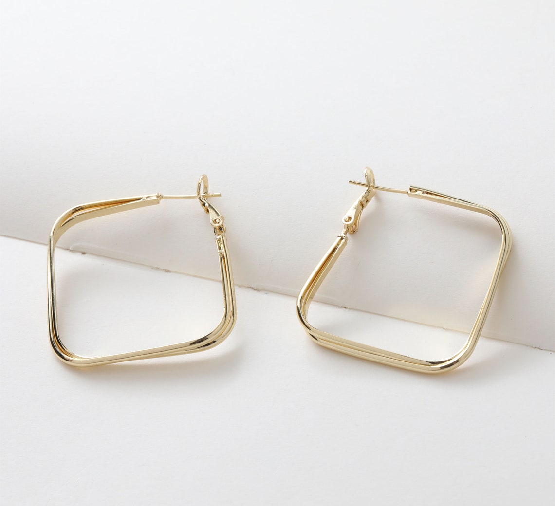 2pairs 4X35mm 14K Gold Plated Brass Square Ear Studs Geometry Etsy