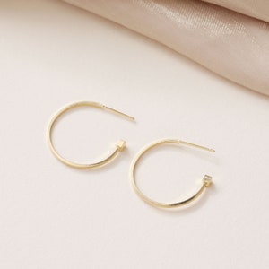 26mm 14K Gold Plated Brass C Ear Studs Geometry Earring Studs With 925 Sterling Silver Pin GL279 image 3