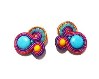 Rainbow small earrings Festive soutache earrings Multicolor elegant earrings Elegant soutache earrings Colorful mini soutache earrings