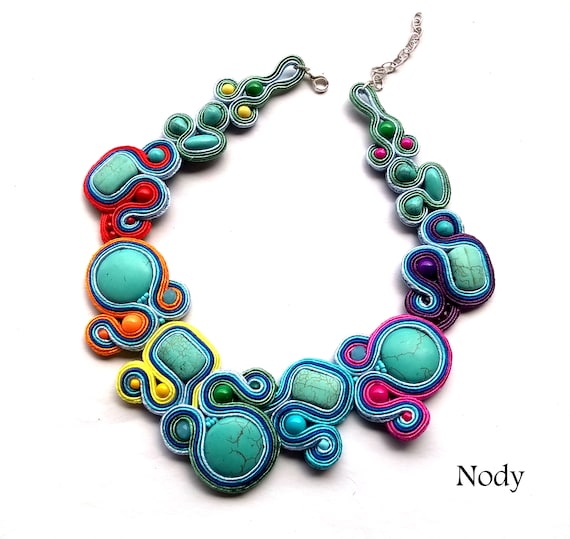 Blue Charm Necklace Blue Bib Necklace Chunky Feminine Necklace Blue Bold Necklace Statement Necklace Large Turquoise Necklace