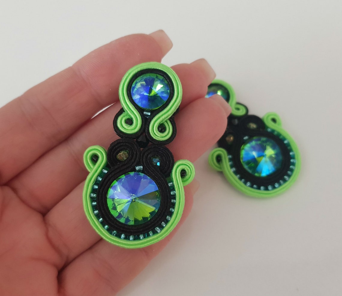 Neon Green Earrings Statement Neon Earrings Fashion Earrings Etsy