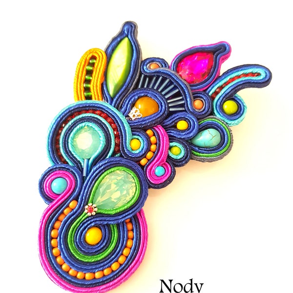 Bunte Soutache Brosche Moderne asymmetrische Pin Schmuck Regenbogen Hand bestickt einzigartige Brosche Geburtstag Geschenkideen für sie Stilvolle Schmuck