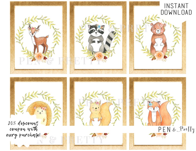Woodland Animals Nursery Art. Printable Nursery Art. Forest Etsy
