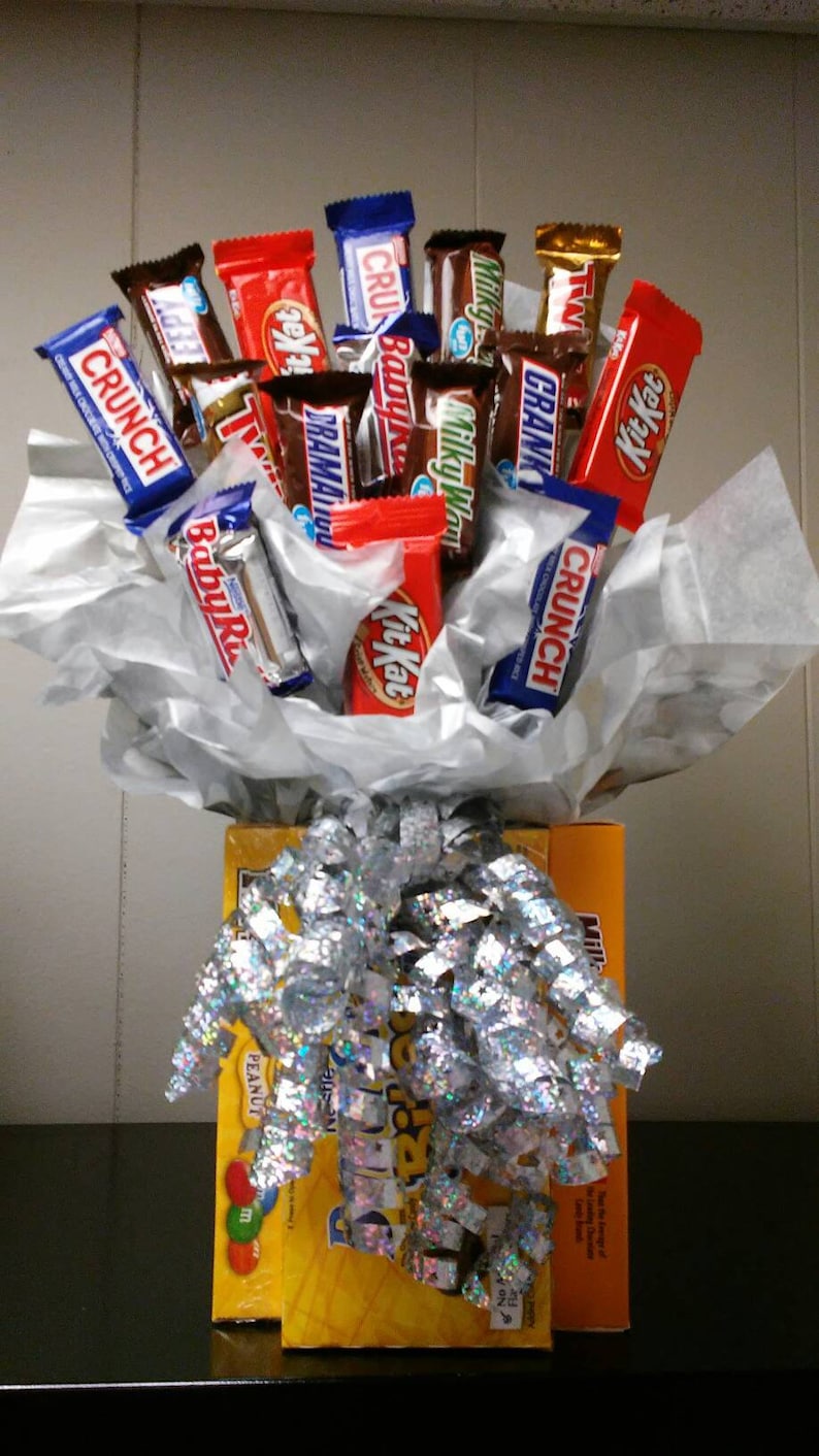 All chocolate candy bouquet I can change color of bow and paper.