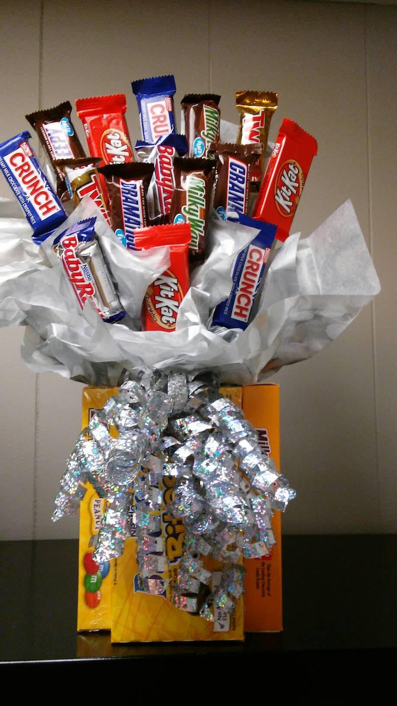 All chocolate candy bouquet I can change color of bow and paper.