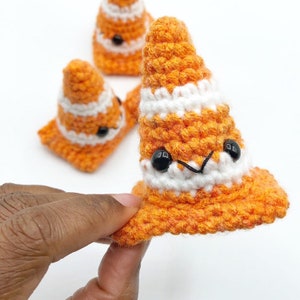 Kawaii Traffic Cone Plush / Construction Plush / Mini Crochet Traffic Cone / Pretend Construction / Cute Keychain /  Desk Topper