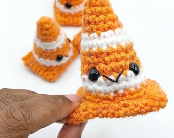 Tiny Crochet Traffic Cone Plush – Desk Topper / Keychain