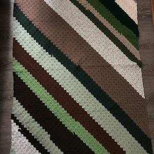 Crochet corner to corner afghan, greens and browns, 39&quot; x 62&quot;
