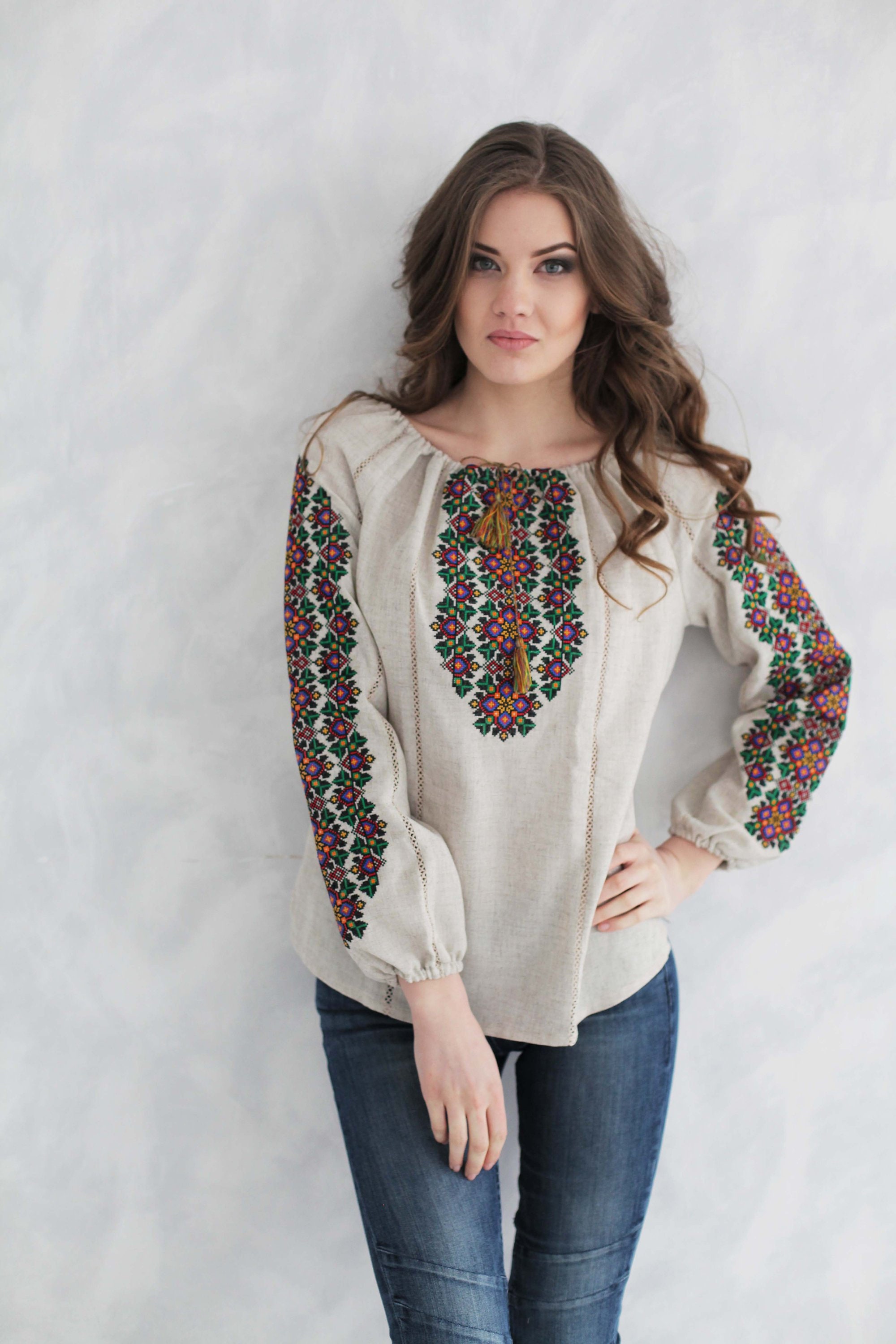 Top Vyshyvanka Natural Cotton Embroidered Blouse Ukrainian Etsy