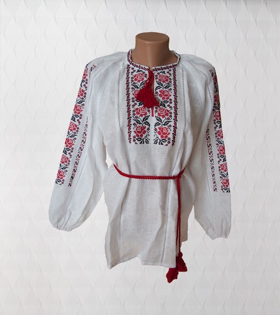 Vyshyvanka Mexico Peasant Blouse Ukraine Bohemian Embroidered Women White Shirt Gift for Her