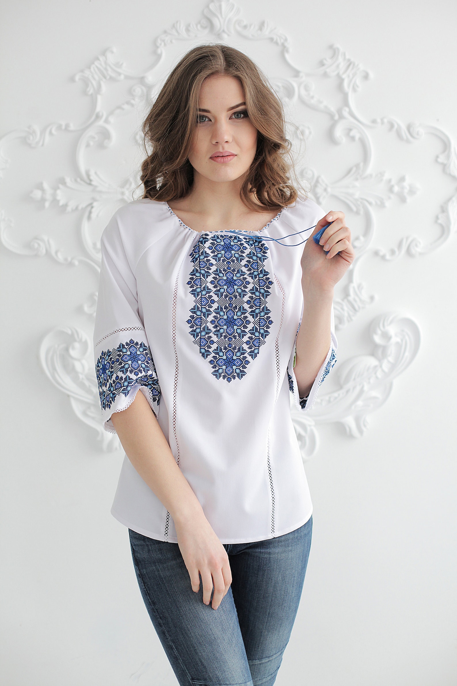 Woman blouse Vyshyvanka white cotton embroidered blouse Etsy