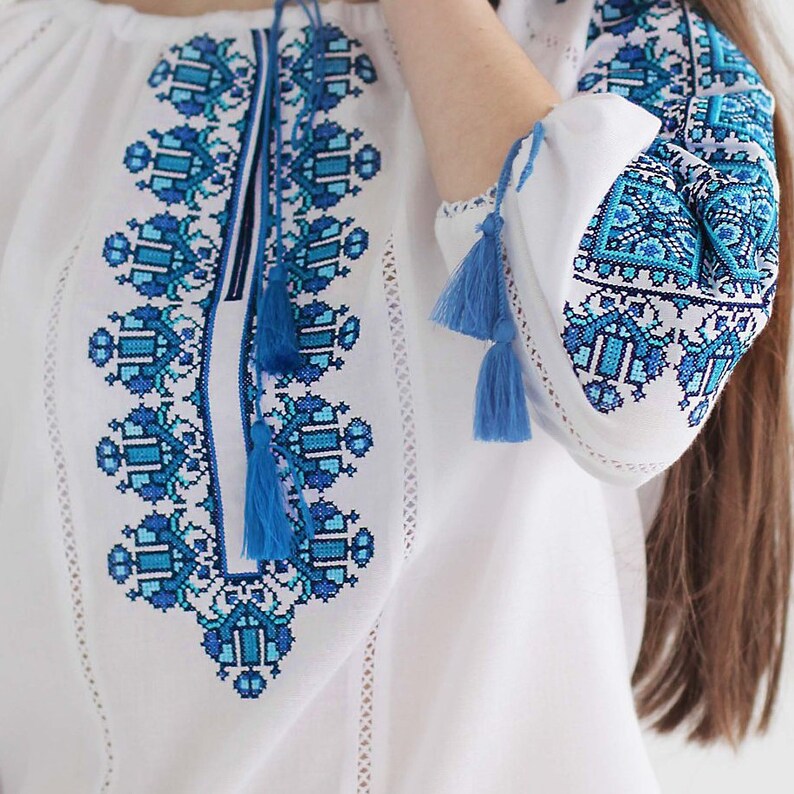 Ukrainian Cotton Embroidered Blouse Vyshyvanka White Cotton Etsy