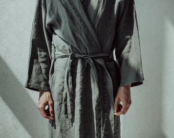 UNISEX LINEN SMOCK, linen robe, softened washed linen, bathrobe