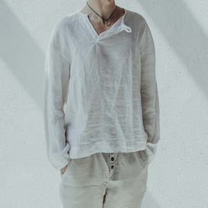 LINEN MEN SHIRT, 100% softened linen, mens top, washed linen, gift for him, handmade, vacation style, valentine&#39;s day gift