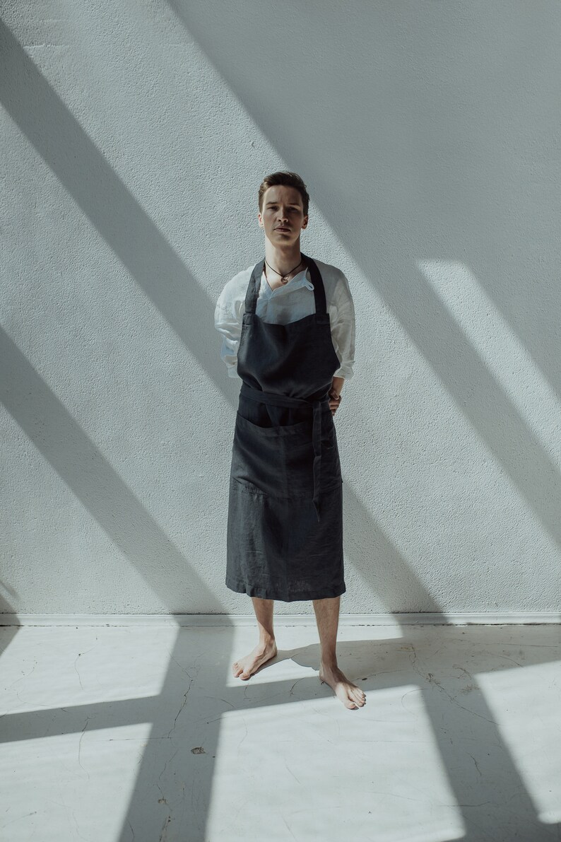 UNISEX LINEN APRON, washed linen, valentine's day gift image 3