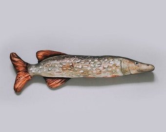 FABRIC FISH - PIKE / printed cotton satin/handcrafted river fish/ interior accessory/ Latvian design