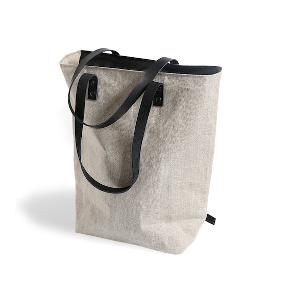 Imprägnierte Leinentasche mit Ledergriffen und Reißverschluss, 100