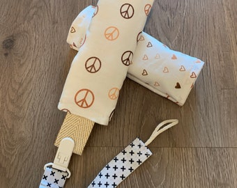 Car Seat Strap Covers, Stroller Strap Covers, Seat belt Covers, Baby Shower Gift, Peace Sign, Hearts