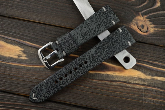 Distressed Leather Watch Strap Rugged Watchstrap Black - Distressed Leather Watch Strap 20mm Distressed Leather Watch Strap Rugged Watchstrap Black - Distressed Leather Watch Strap 20mm