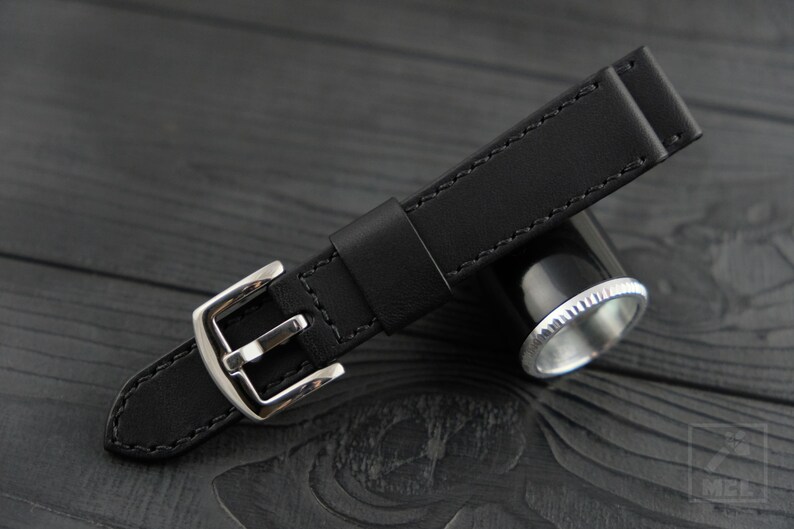 Black leather watch strap Men's watch band Full-grain | Etsy