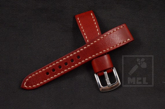 mens red leather watch band