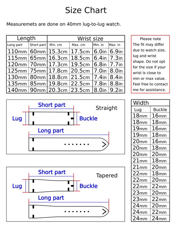 Watch Band Size Chart