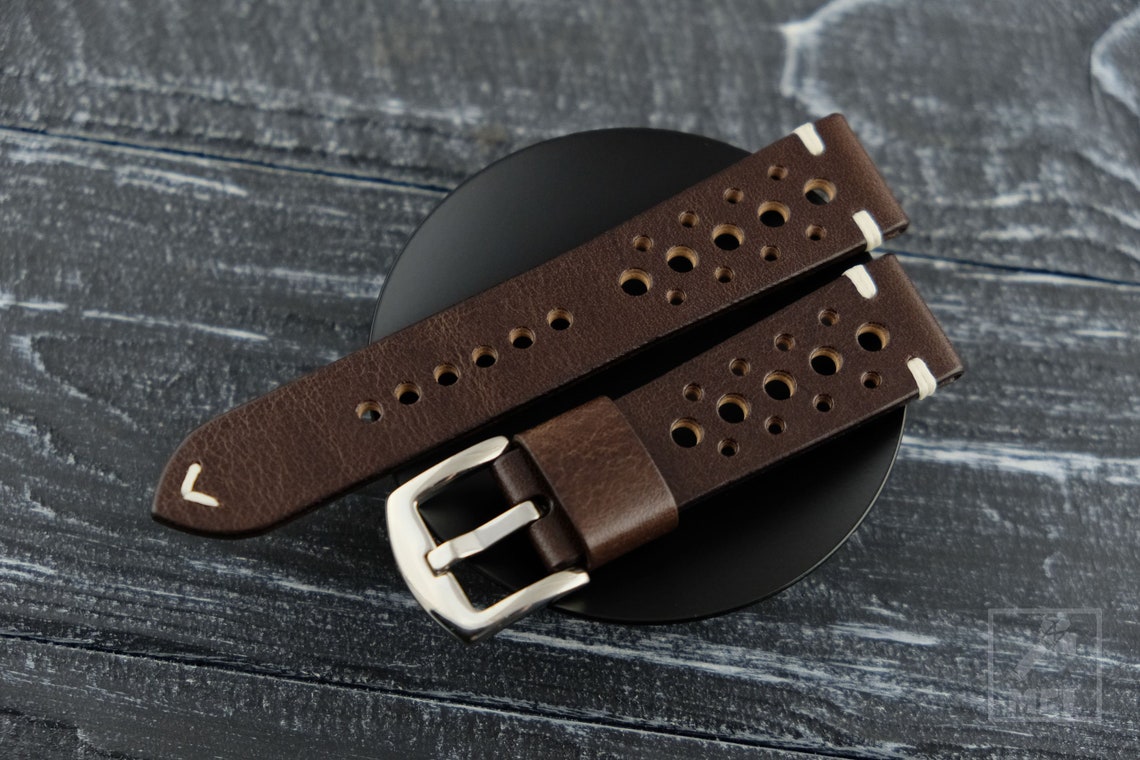 Rally watch strap Leather Dark brown Chocolate watch band Etsy