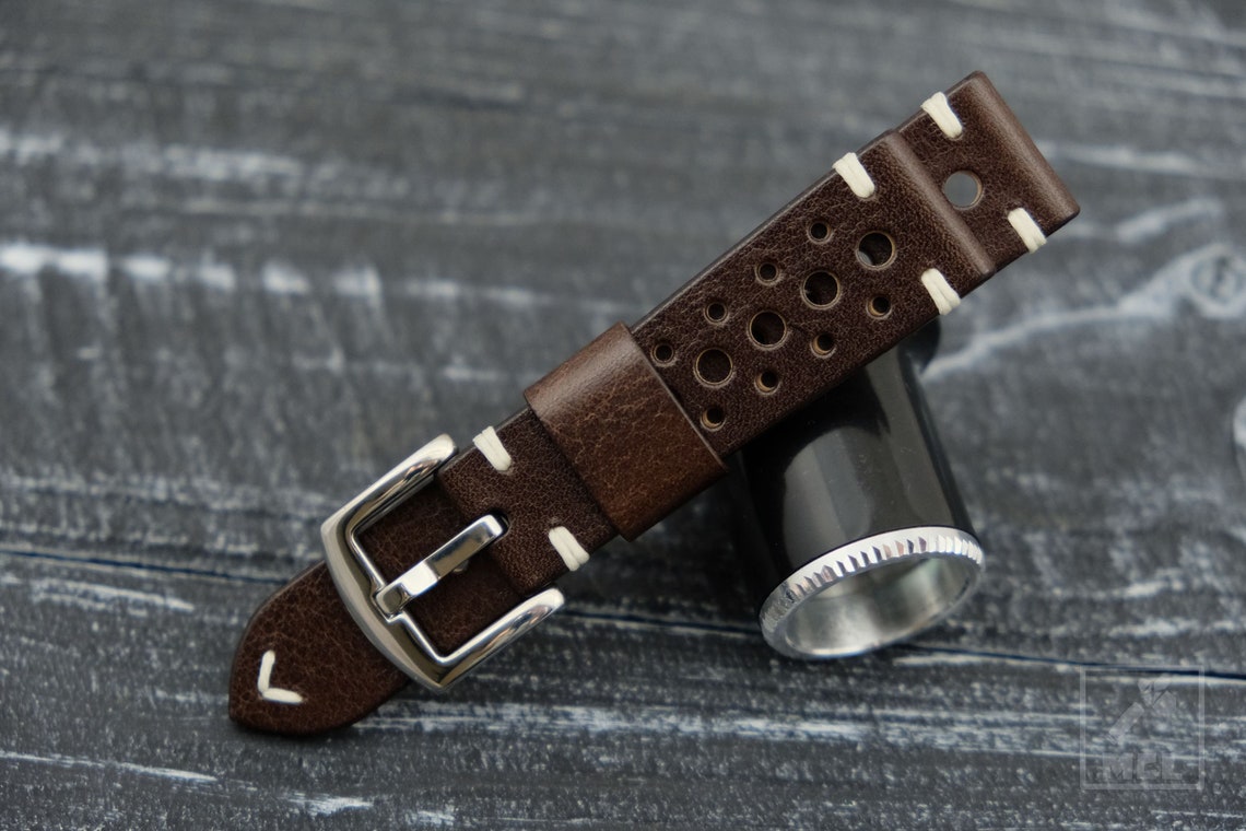 Rally watch strap Leather Dark brown Chocolate watch band Etsy