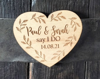 Personalized Wooden Heart Save The Date Magnet | Laser Engraved