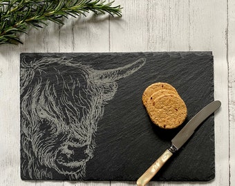 Slate Placemat & Coaster Set Highland Cow Highland Coo Laser Engraved Placemat Personalised Custom Gift