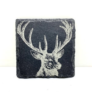Slate Coasters - Stag, Laser Engraved, Personalised, Custom, Stocking Filler, Christmas, Birthday, Wedding, House, Anniversary, Gift,
