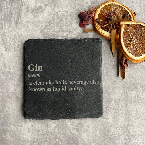 Gin Coaster | Gin | Coasters gravés | | cadeau sur le thème du gin | Bar Coasters Bar Gift | | cadeau de gin Drôle de Gin Coaster | Montagnes russes d’ardoise