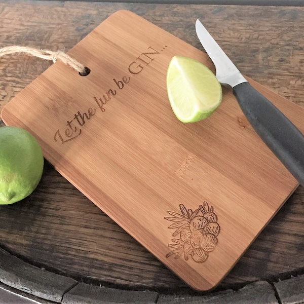 Wooden Chopping Board |  Personalised Gin Board |  Gin Gift | Gin Chopping Board | Engraved Bamboo Wood | Lemon/Lime Cutting Chopping Board