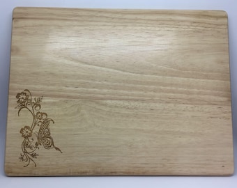 Laser Engraved Wooden Cutting Board, Flower & Butterfly, Personalized Gift
