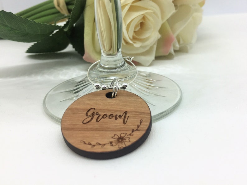 Drink Charms Wedding Favours Personalised Wooden Glass Etsy