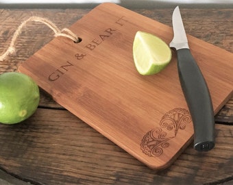 Wooden Chopping Board |  Personalised Gin Board |  Gin Gift | Gin Chopping Board | Engraved Bamboo Wood | Lemon/Lime Cutting Chopping Board