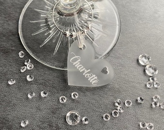 Personalized Frosted Acrylic Heart Drink Charm, Wedding Favors