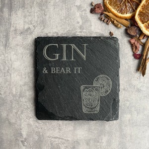Gin Coaster | Gin | Engraved Coasters | Gin Themed Gift | Bar Coasters | Bar Gift | Gin Gift | Funny Gin Coaster | Slate Coaster