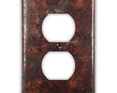 Single Outlet Copper Switch Plate in Distressed Dark