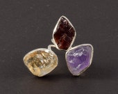 Natural Gemstone Ring Multi Stone Rings Handmade Ring Size 5 Silver Solitaire Ring Garnet, Citrine, Amethyst Rough Ring J56