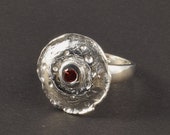 Genuine Garnet Ring, Natural sterling silver ring, Marquise Gemstone ring, Silver Ring Size 6, Round bezel setting ring, J26