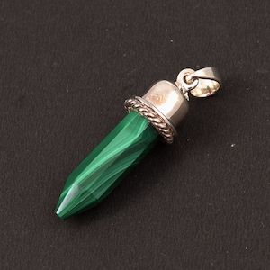 Natural Malachite Pendant, 925 Sterling Silver Jewelry, Green Malachite Pendant Necklace, Pencil Malachite Silver Charm Gifts for Her, P3