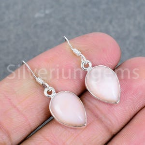 Silver 925 Earrings with Natural Pink Opal, Unique Dangle & Drop Earrings, Handmade Sterling Silver Jewelry, Personalized Gift for Her, Mom