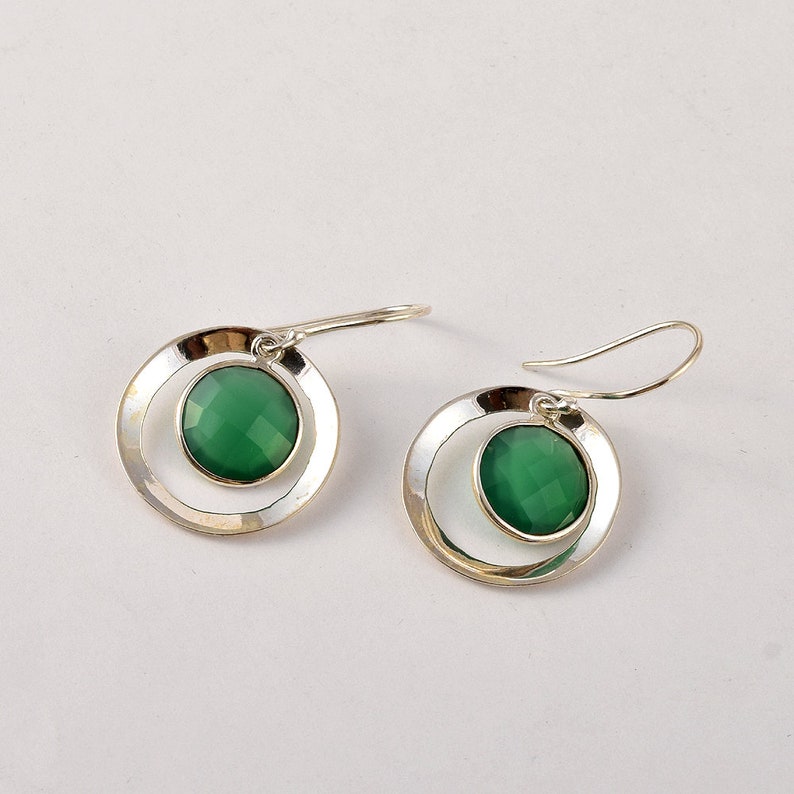 925 Sterling Silver Dangle Drop Earrings Natural Green Onyx Gemstone Earrings Round Shape Onyx Earring J710 Briolette Cut Onyx Earrings