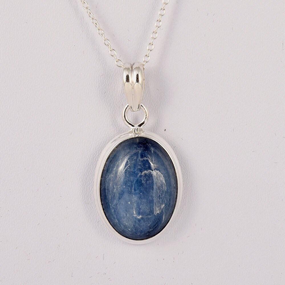 Genuine Kyanite Gemstone Necklace Pendant 925 Sterling Silver Etsy