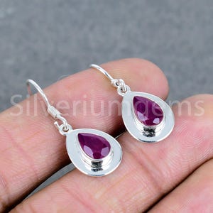 Natural Ruby Dangle Drop Earrings | 925 Sterling Silver Earrings | Handmade Wedding Gift for Her | July Birthstone Jewelry, Minimalist Gift